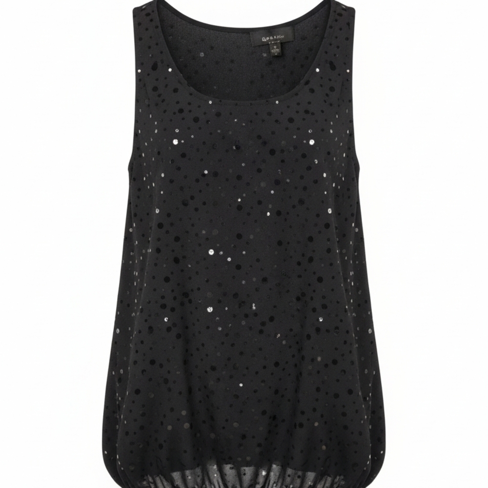 connected apparel Black Sequin Scoop Neck Tank
